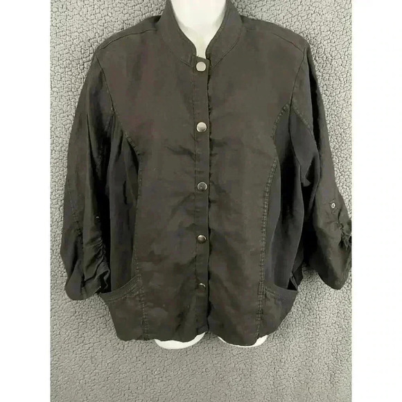 Torrid Black Button Front Blouse Sz 3 100% Linen Loose Pockets Plus Women's - Picture 10 of 11